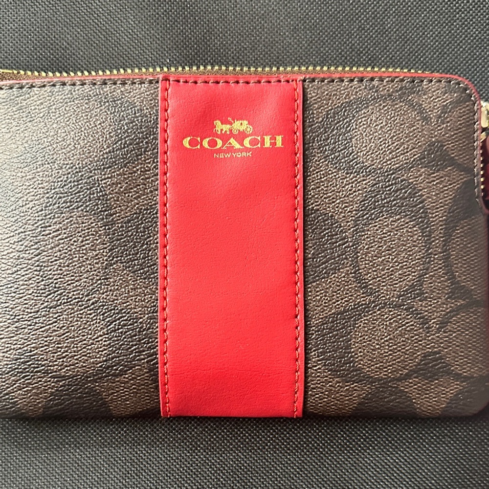 Coach Brown Signature Wristlet with Red Stripe NWT - Picture 2 of 4